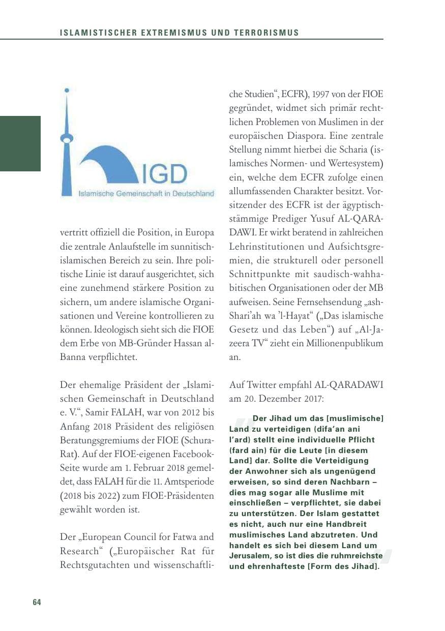 Seite 64 des Verfassungsschutzbericht 2017 Baden-Württemberg
