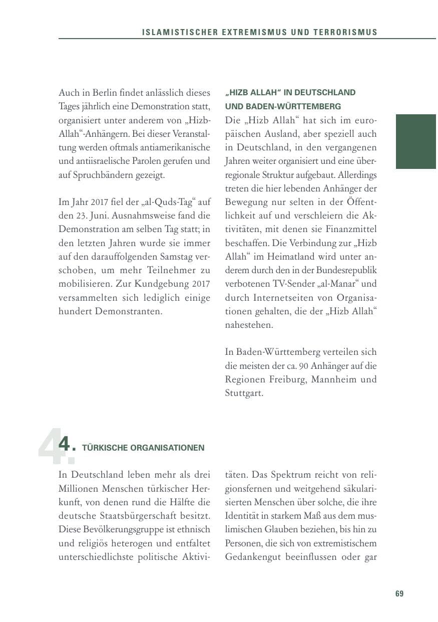 Seite 69 des Verfassungsschutzbericht 2017 Baden-Württemberg