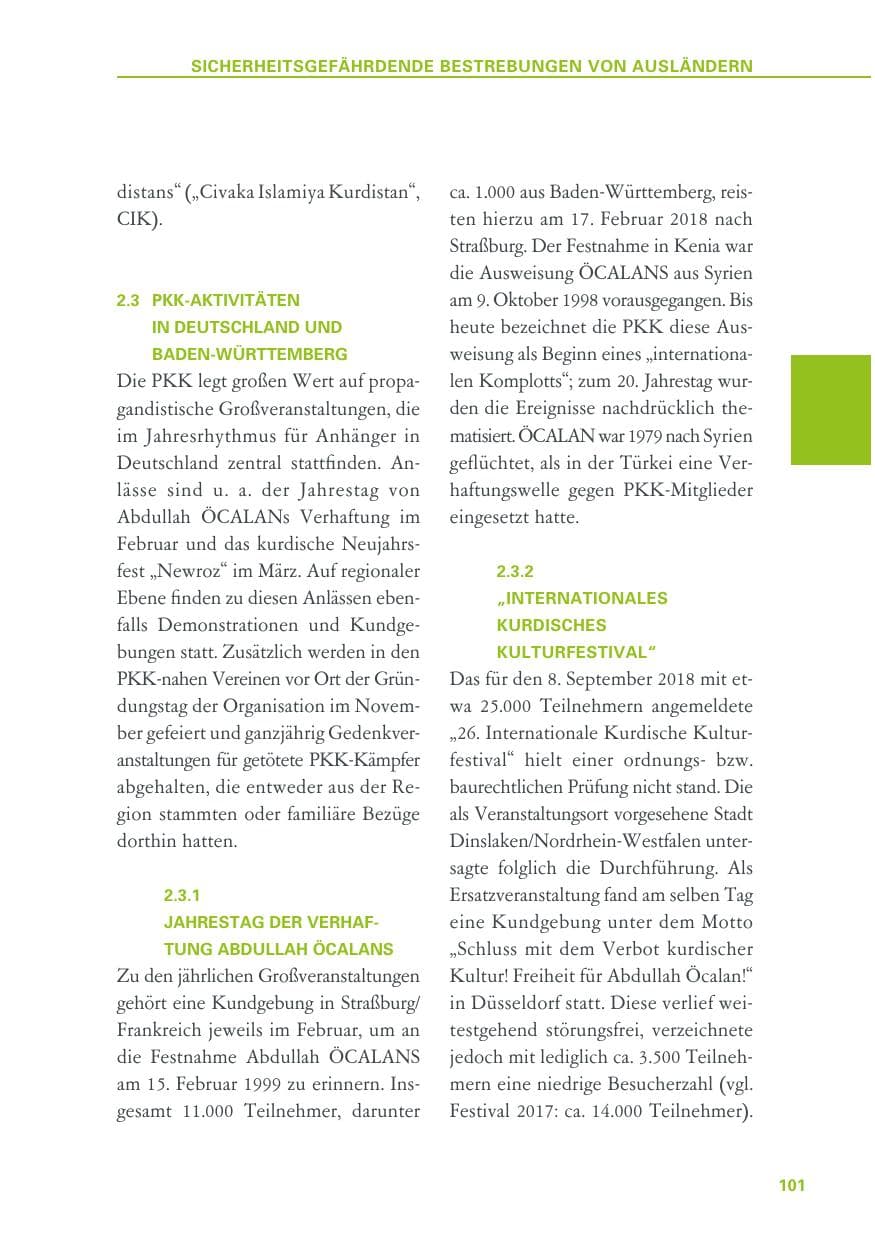 Seite 101 des Verfassungsschutzbericht 2018 Baden-Württemberg