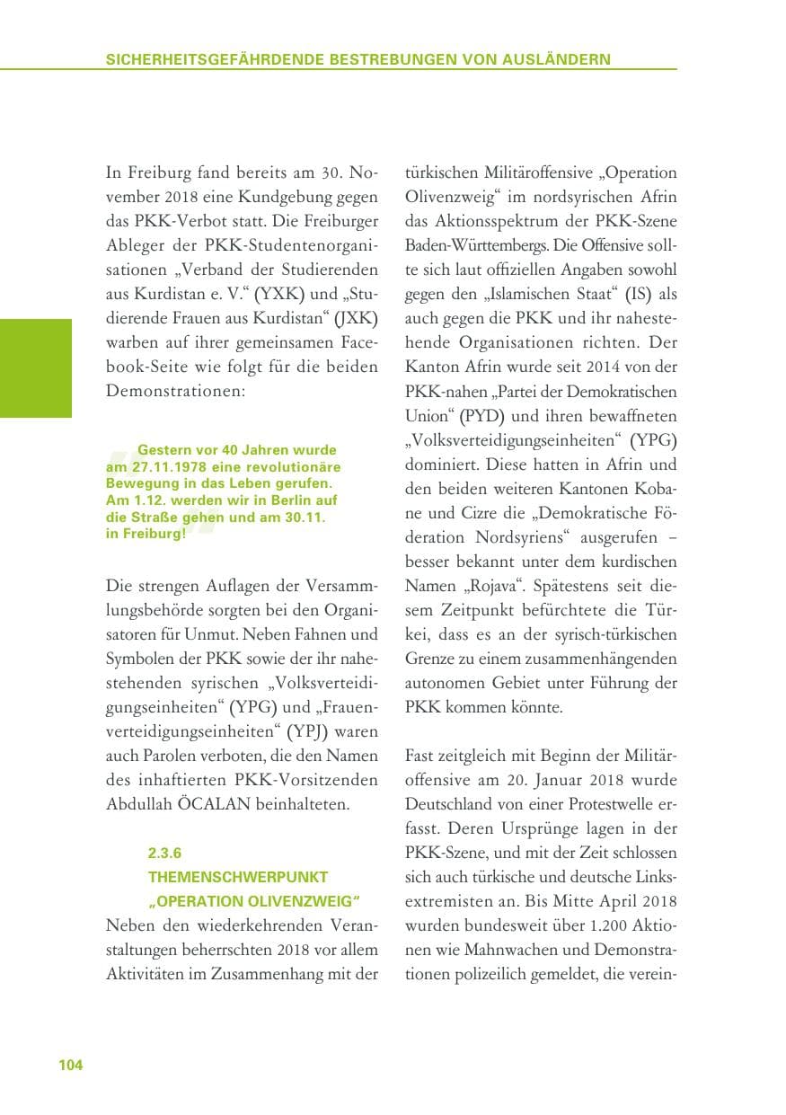 Seite 104 des Verfassungsschutzbericht 2018 Baden-Württemberg