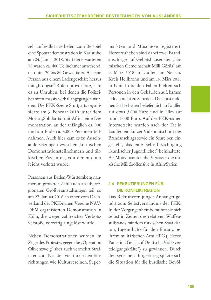 Seite 105 des Verfassungsschutzbericht 2018 Baden-Württemberg
