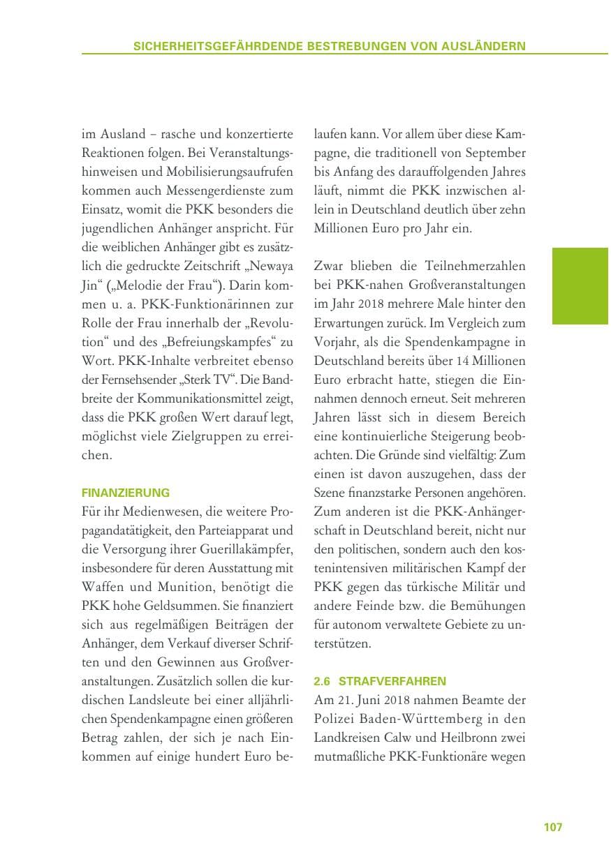 Seite 107 des Verfassungsschutzbericht 2018 Baden-Württemberg