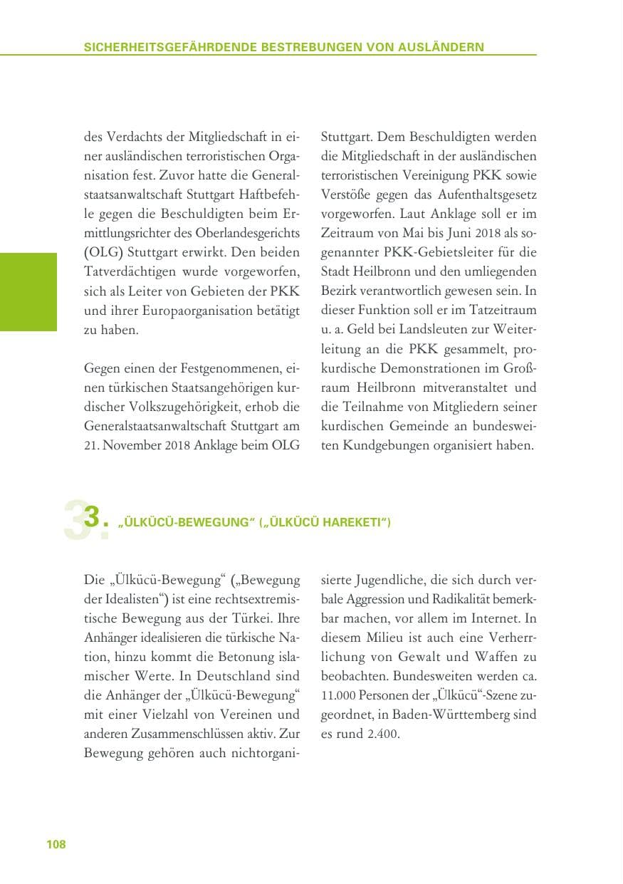 Seite 108 des Verfassungsschutzbericht 2018 Baden-Württemberg