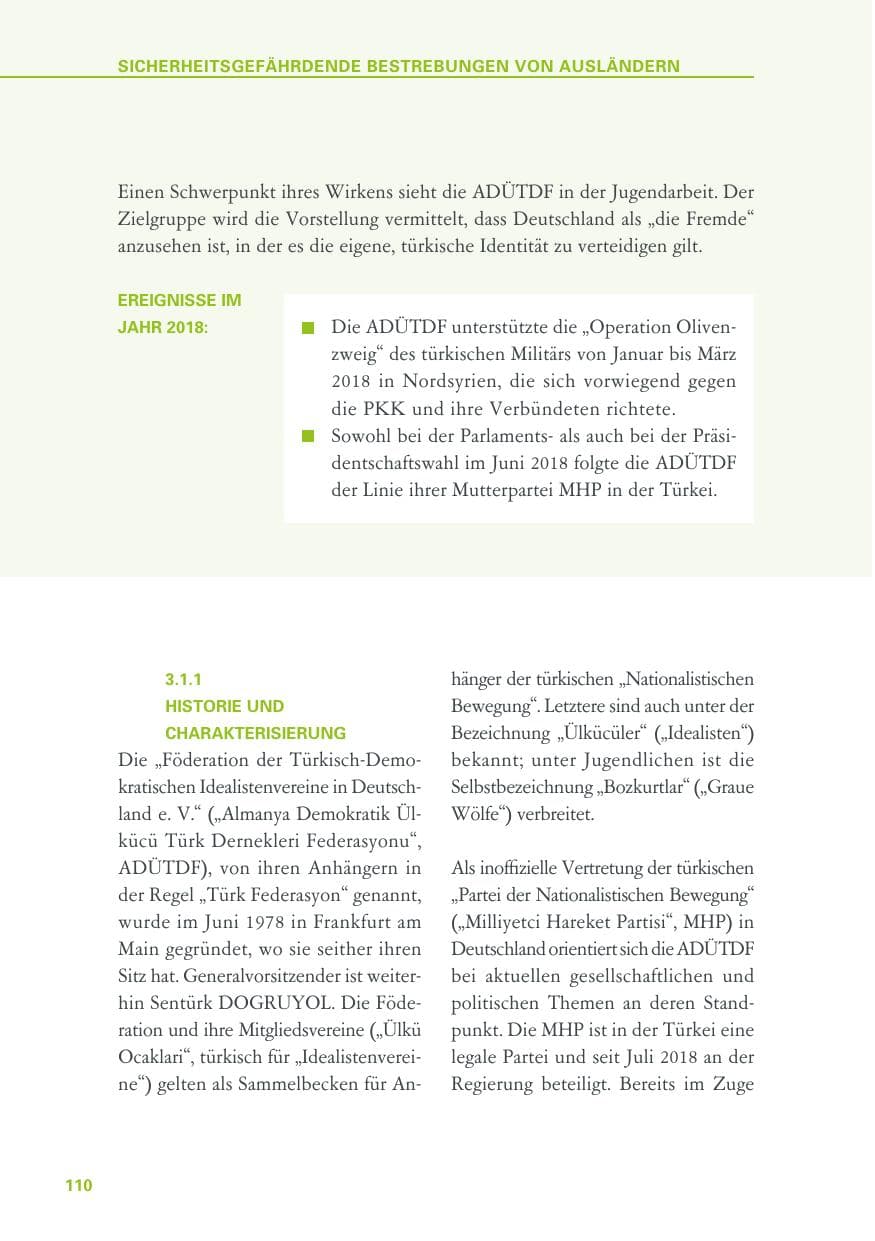 Seite 110 des Verfassungsschutzbericht 2018 Baden-Württemberg