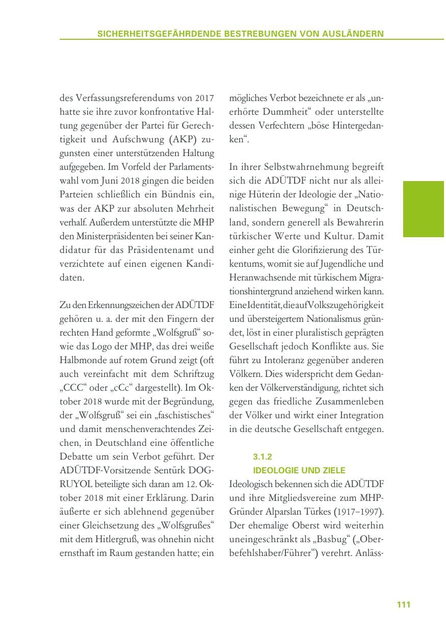 Seite 111 des Verfassungsschutzbericht 2018 Baden-Württemberg