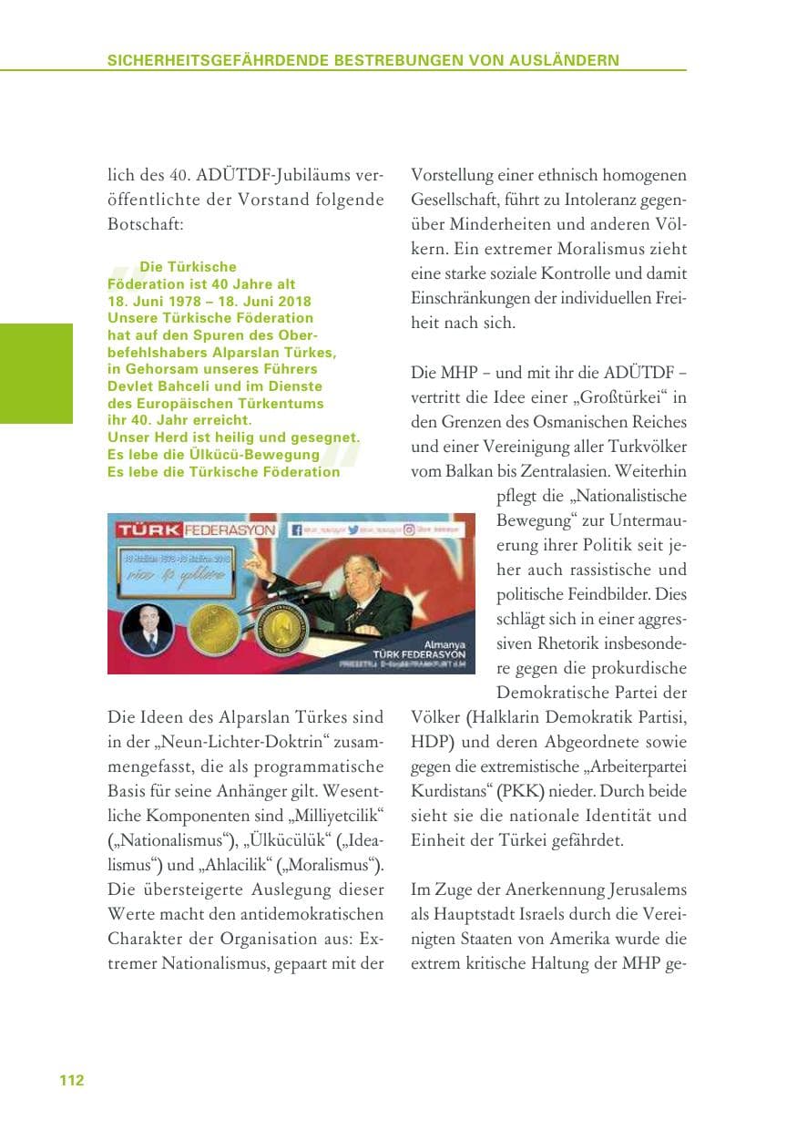 Seite 112 des Verfassungsschutzbericht 2018 Baden-Württemberg