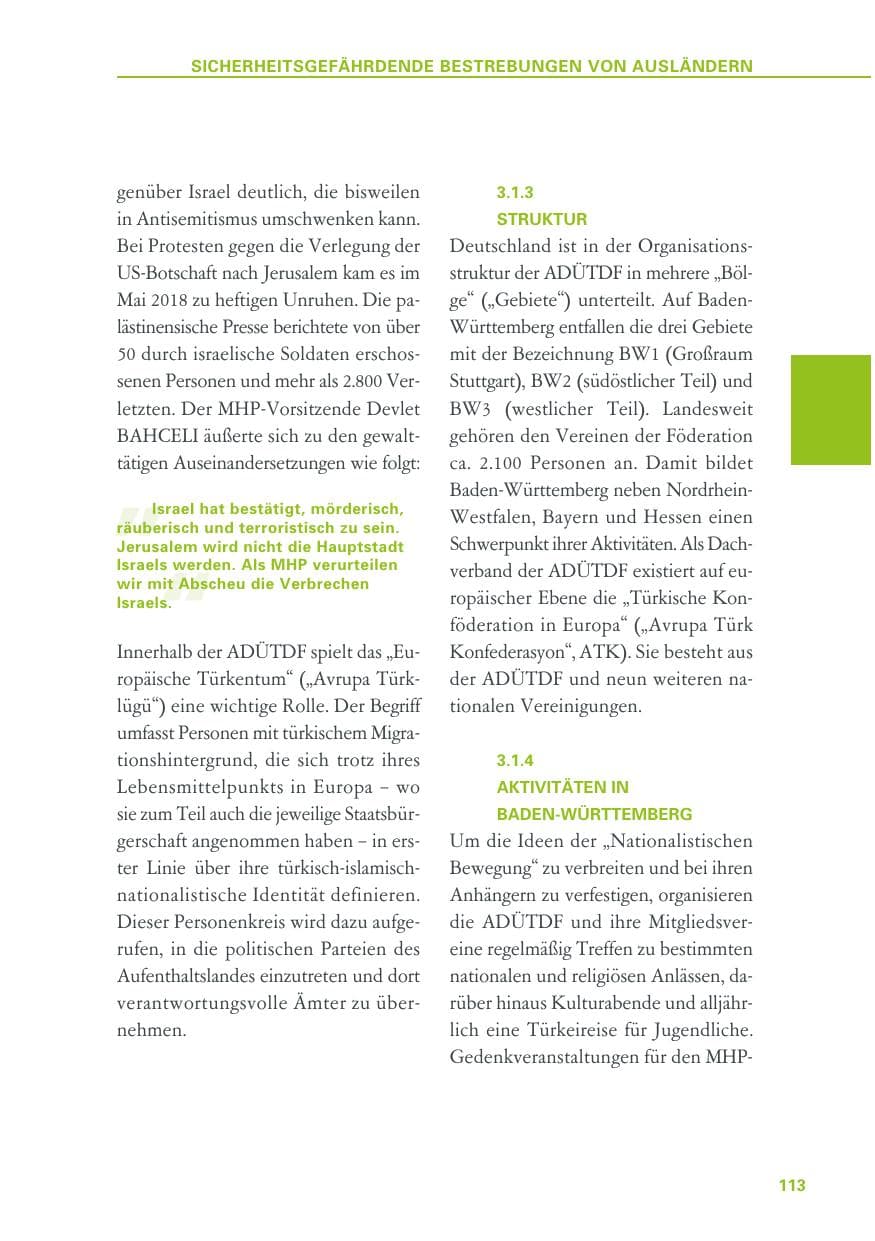 Seite 113 des Verfassungsschutzbericht 2018 Baden-Württemberg