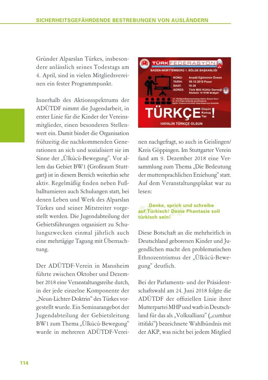 Seite 114 des Verfassungsschutzbericht 2018 Baden-Württemberg