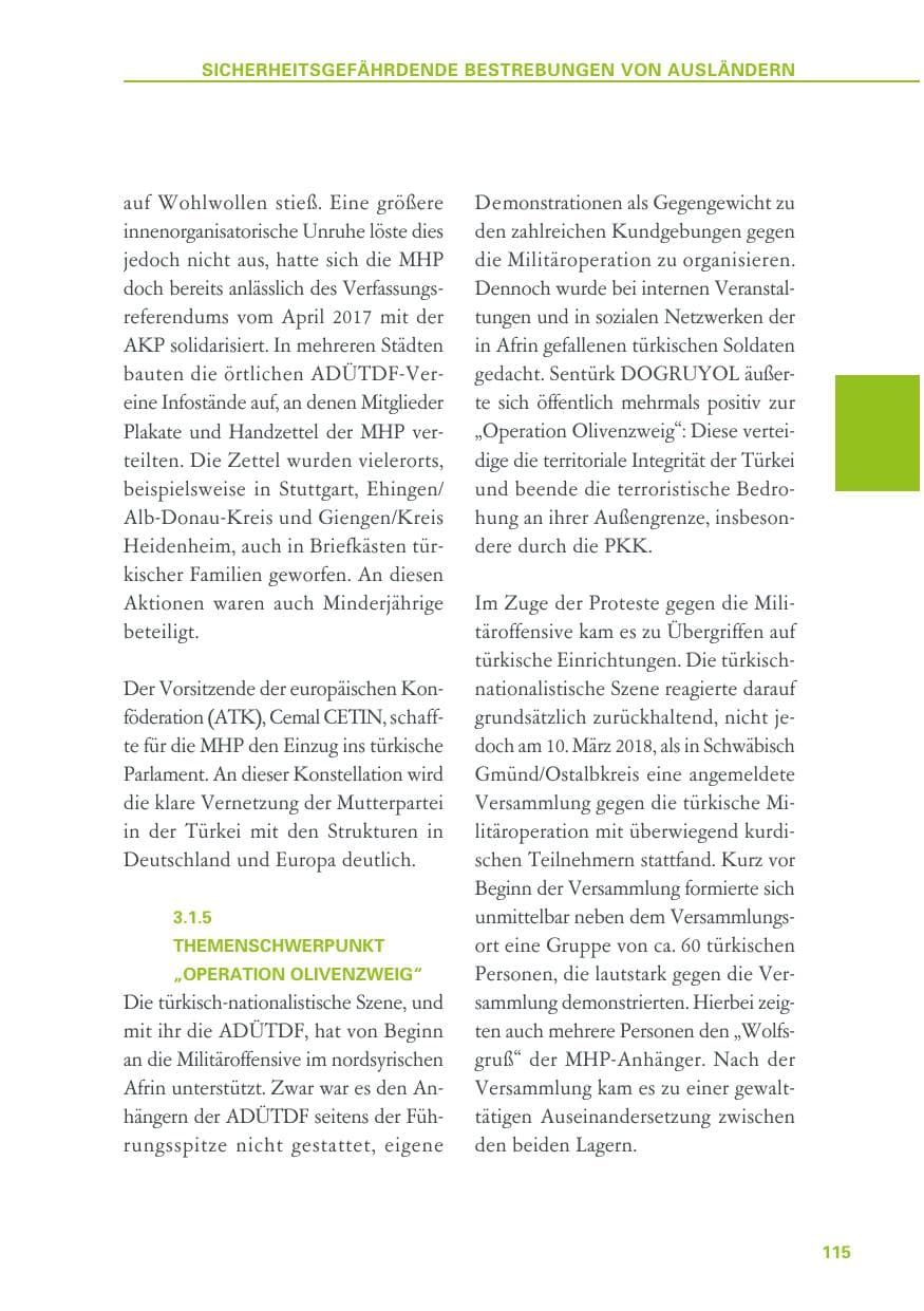 Seite 115 des Verfassungsschutzbericht 2018 Baden-Württemberg