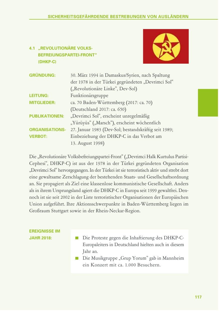 Seite 117 des Verfassungsschutzbericht 2018 Baden-Württemberg