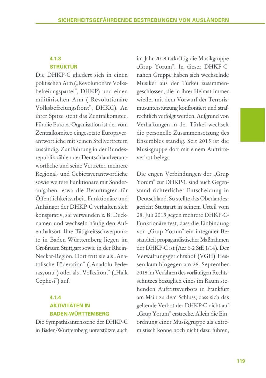 Seite 119 des Verfassungsschutzbericht 2018 Baden-Württemberg