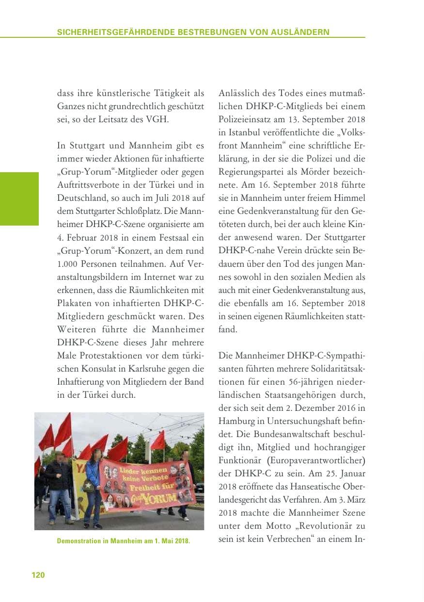 Seite 120 des Verfassungsschutzbericht 2018 Baden-Württemberg