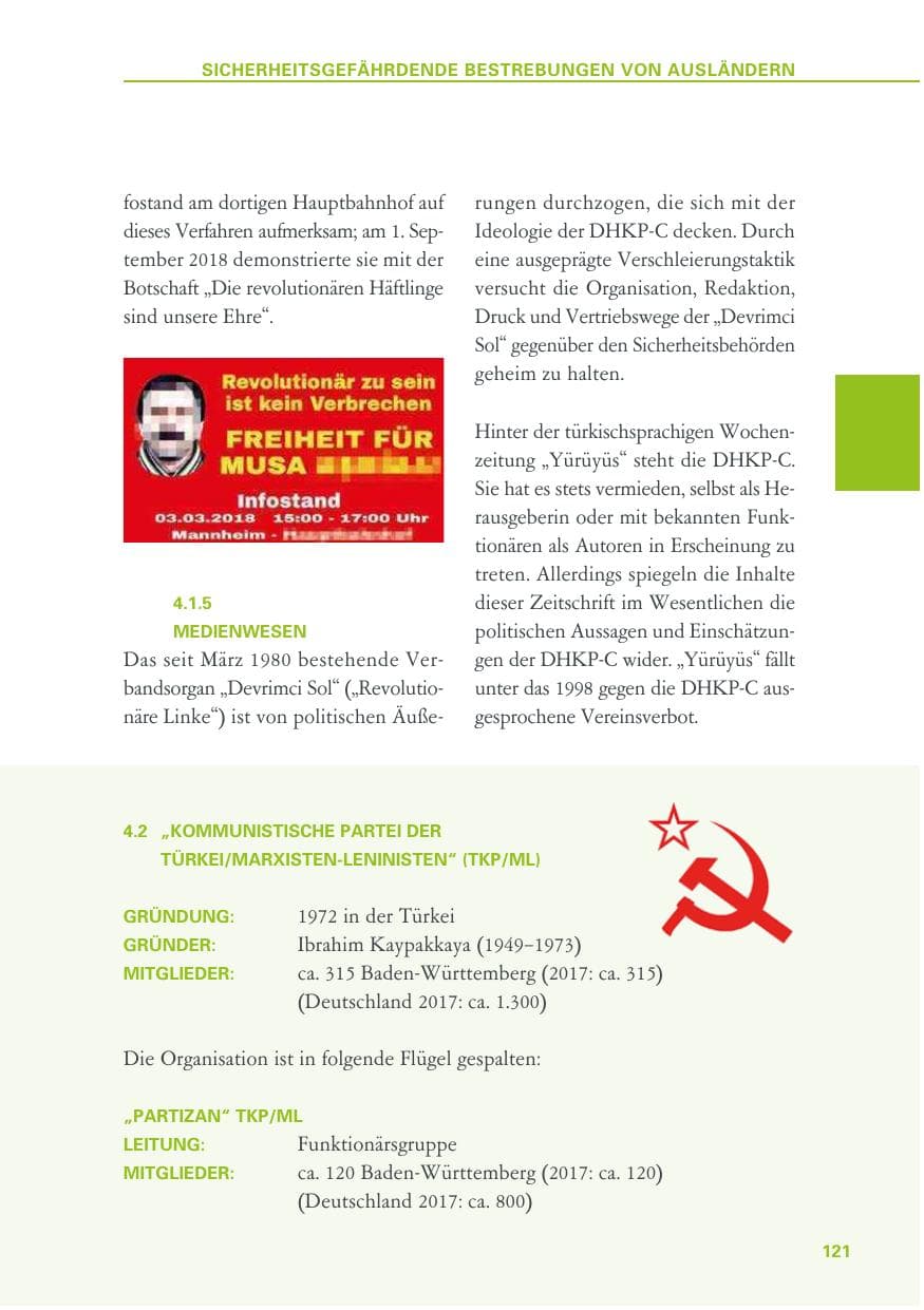 Seite 121 des Verfassungsschutzbericht 2018 Baden-Württemberg
