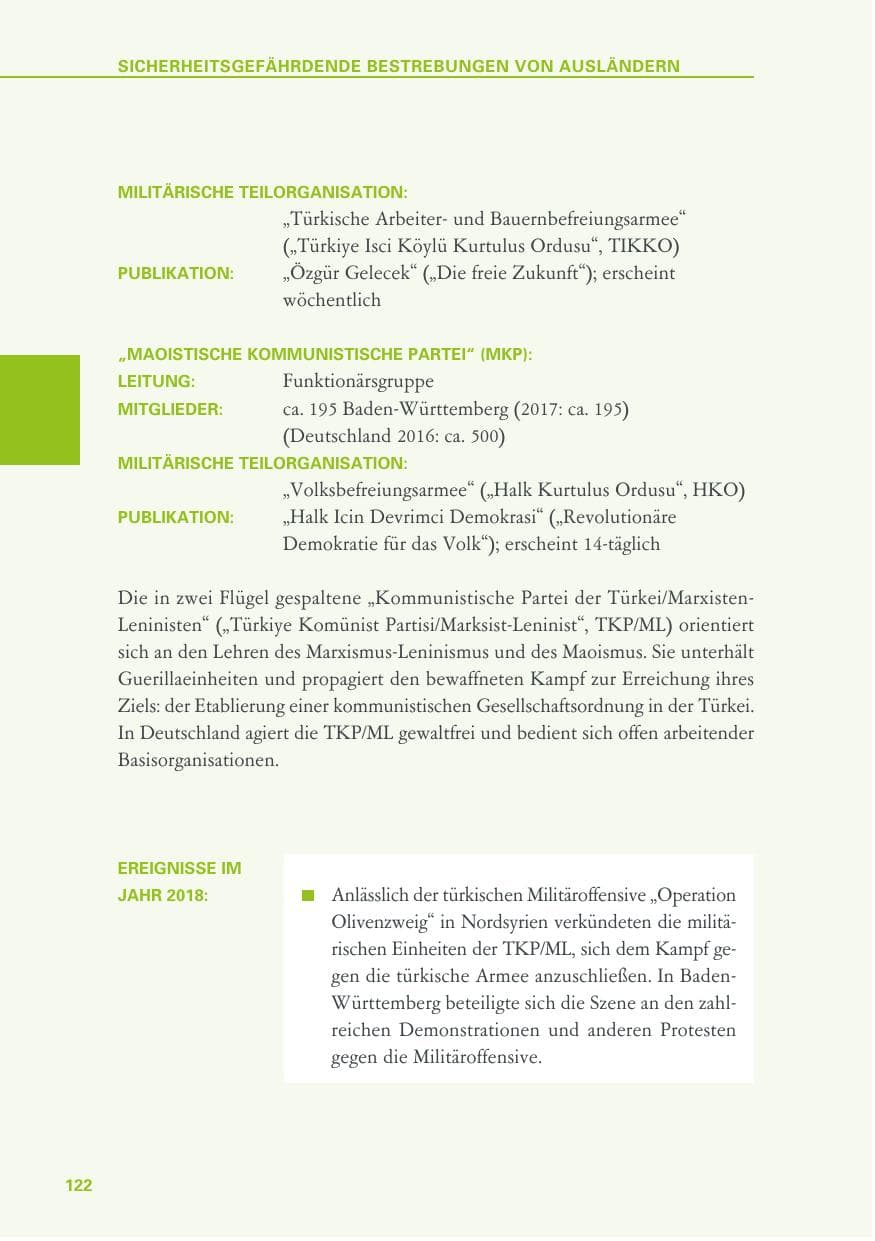Seite 122 des Verfassungsschutzbericht 2018 Baden-Württemberg