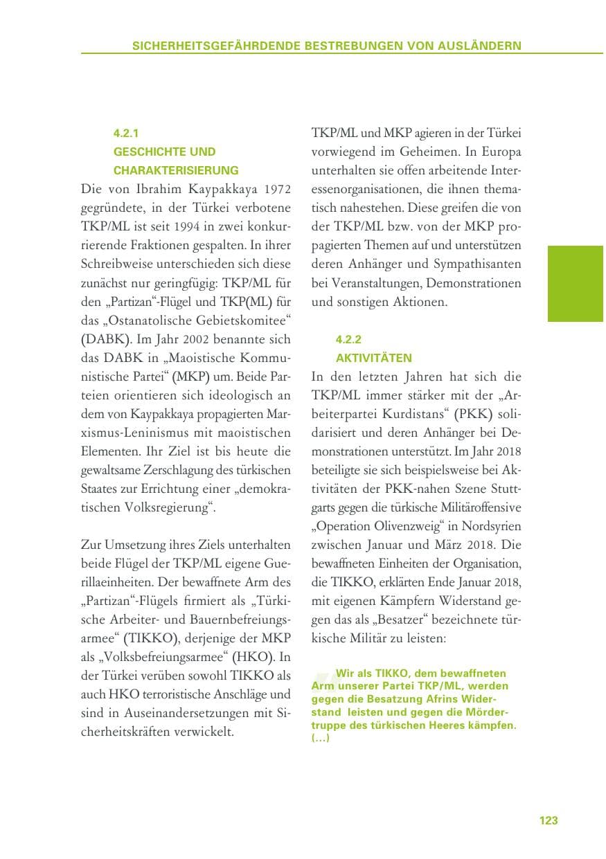 Seite 123 des Verfassungsschutzbericht 2018 Baden-Württemberg