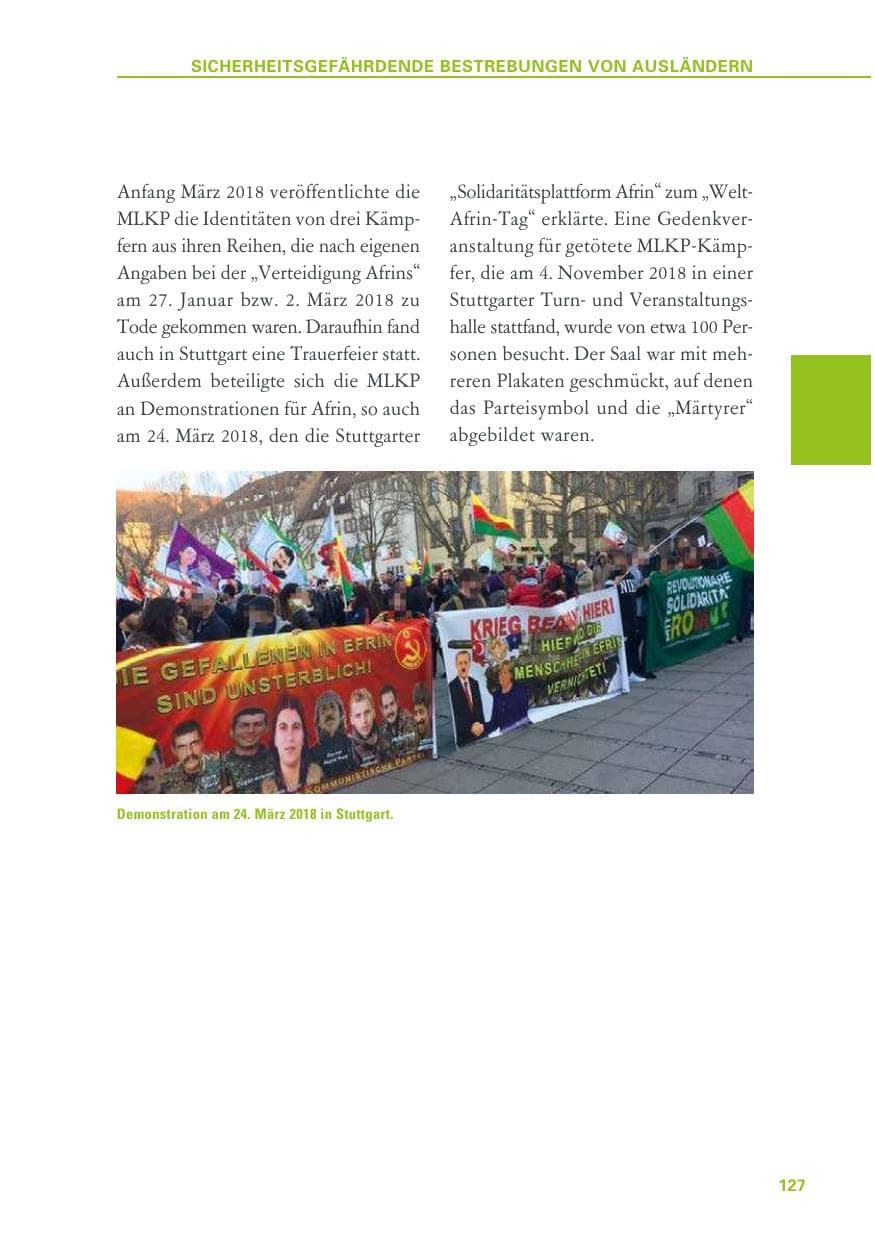 Seite 127 des Verfassungsschutzbericht 2018 Baden-Württemberg
