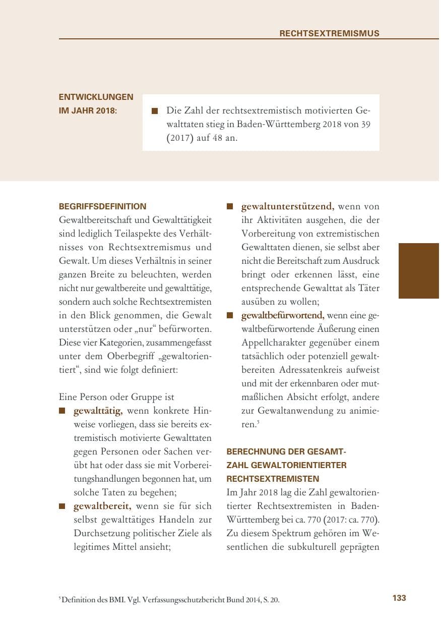 Seite 133 des Verfassungsschutzbericht 2018 Baden-Württemberg