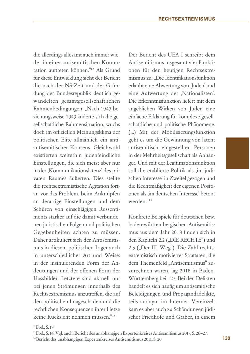 Seite 139 des Verfassungsschutzbericht 2018 Baden-Württemberg