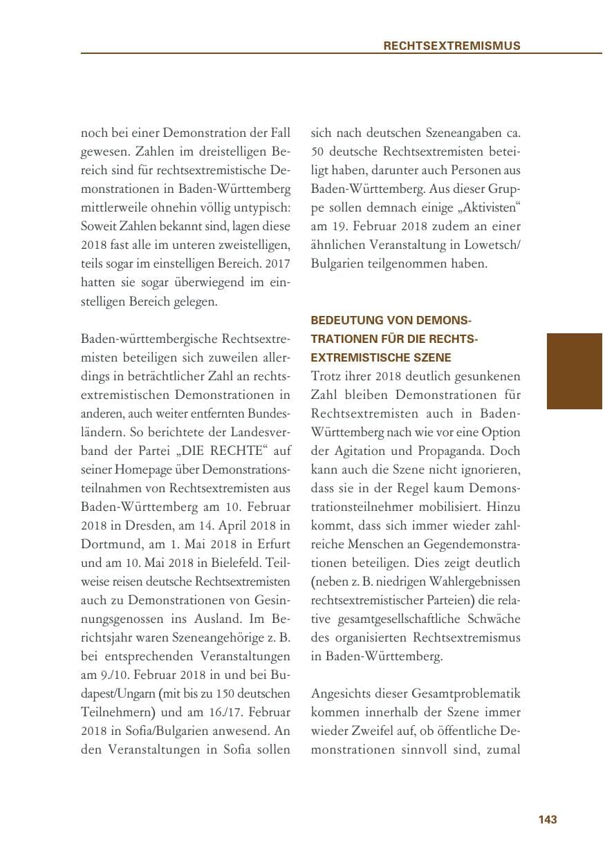 Seite 143 des Verfassungsschutzbericht 2018 Baden-Württemberg