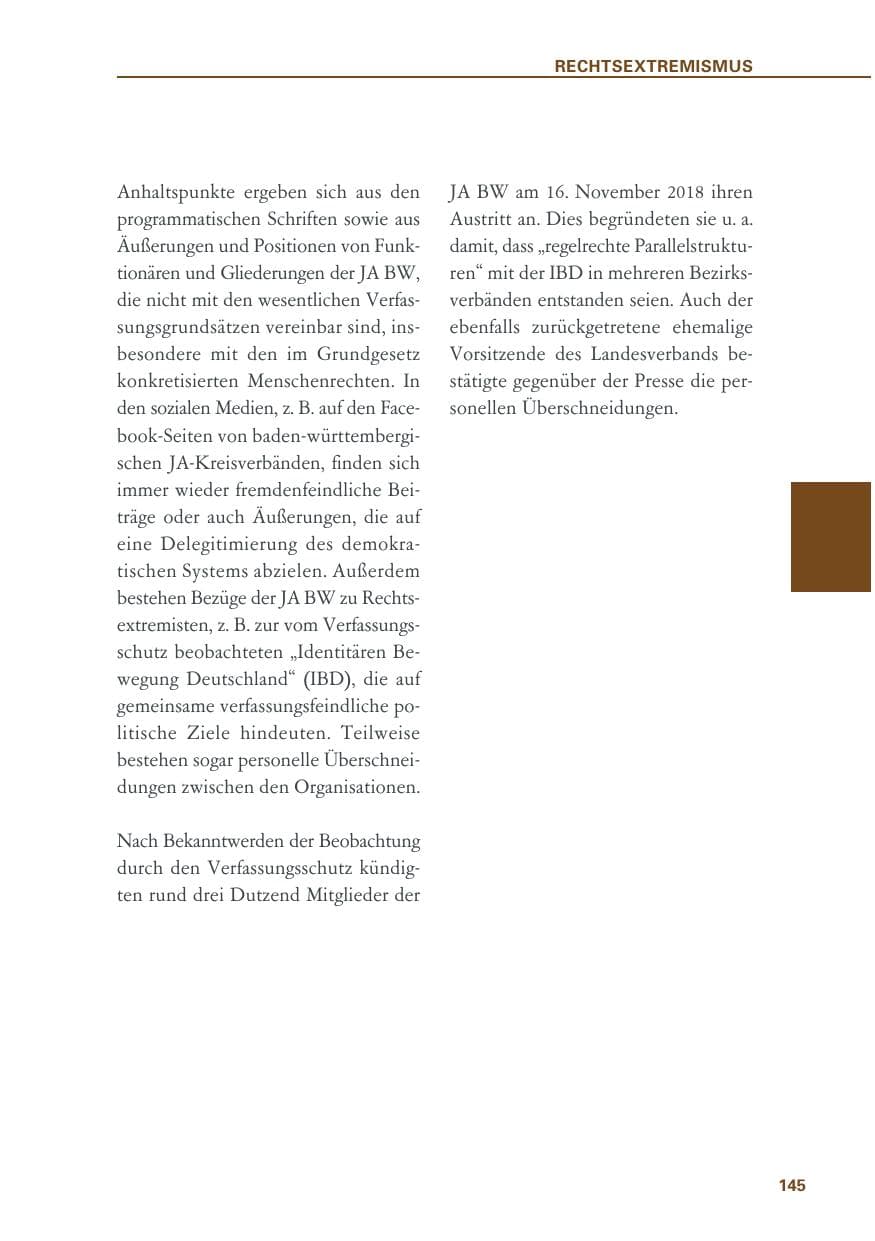 Seite 145 des Verfassungsschutzbericht 2018 Baden-Württemberg