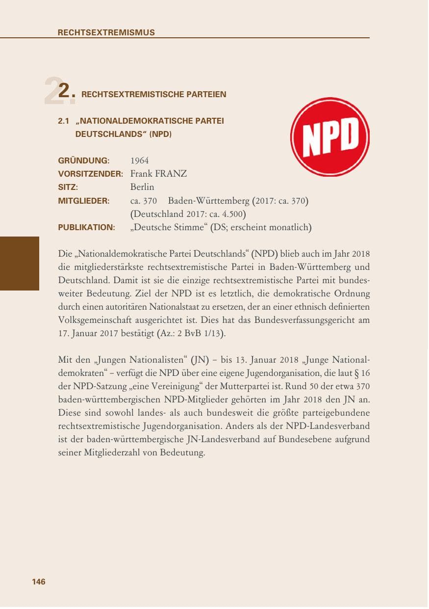 Seite 146 des Verfassungsschutzbericht 2018 Baden-Württemberg