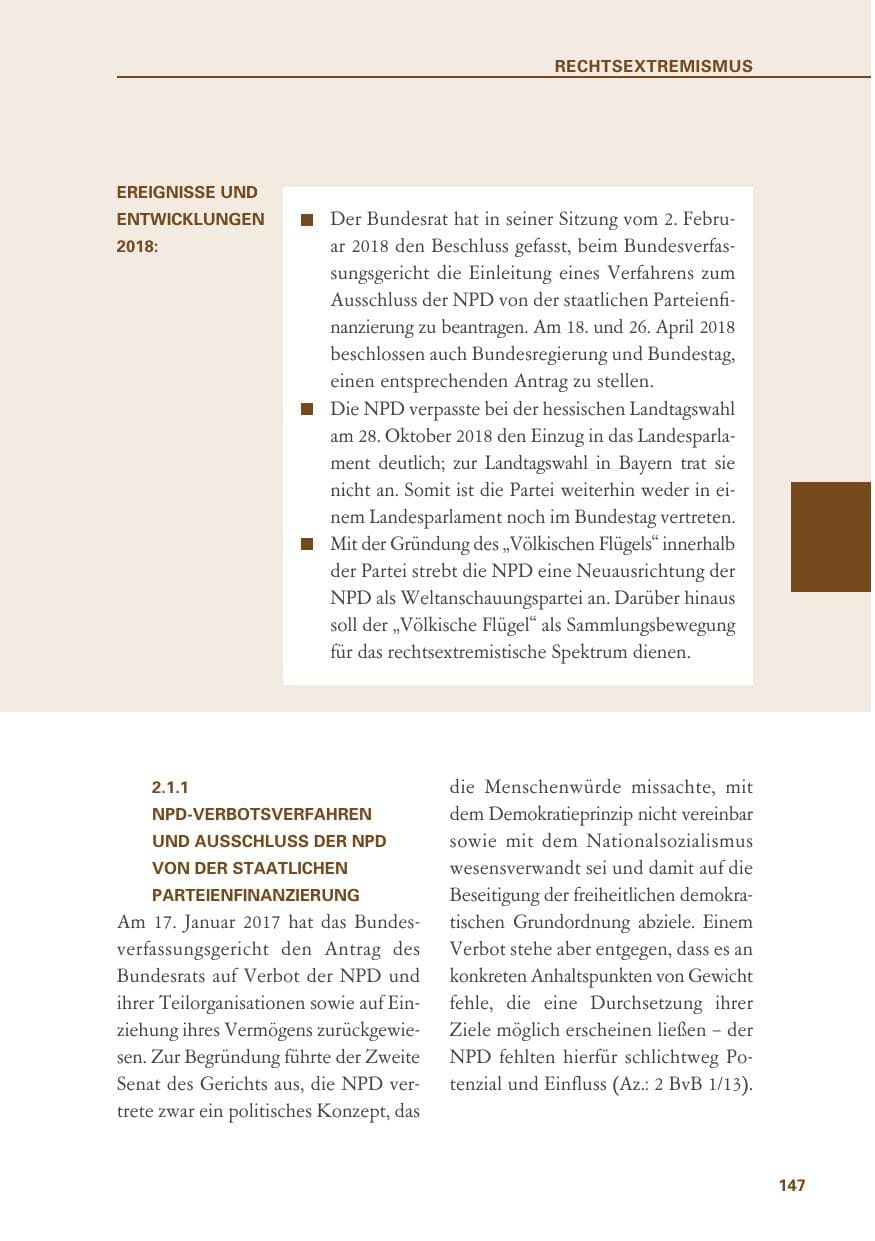 Seite 147 des Verfassungsschutzbericht 2018 Baden-Württemberg
