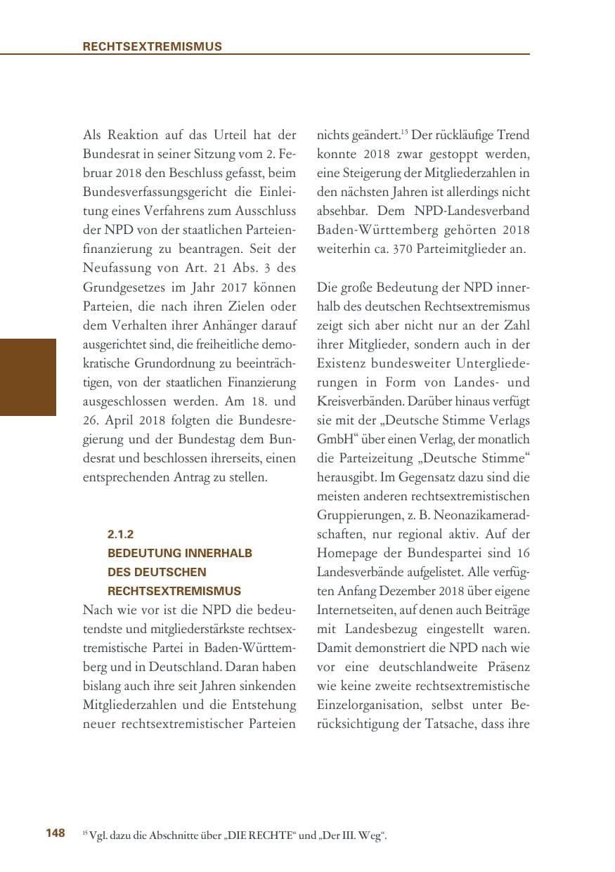 Seite 148 des Verfassungsschutzbericht 2018 Baden-Württemberg