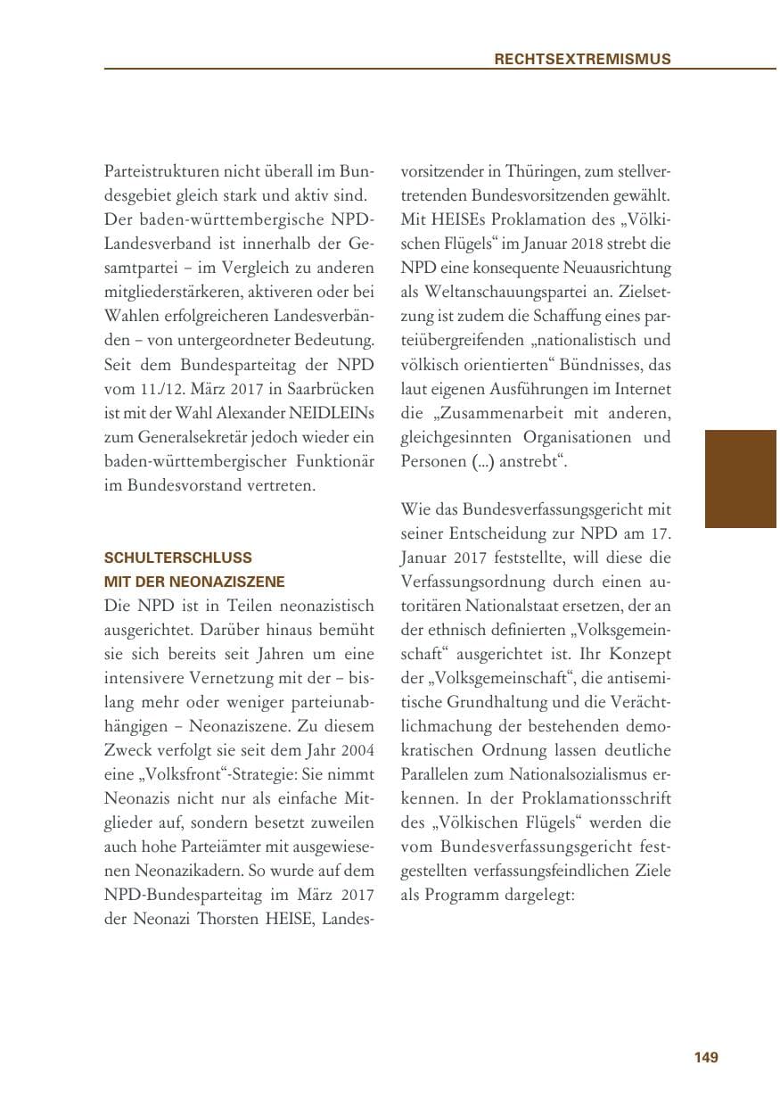 Seite 149 des Verfassungsschutzbericht 2018 Baden-Württemberg