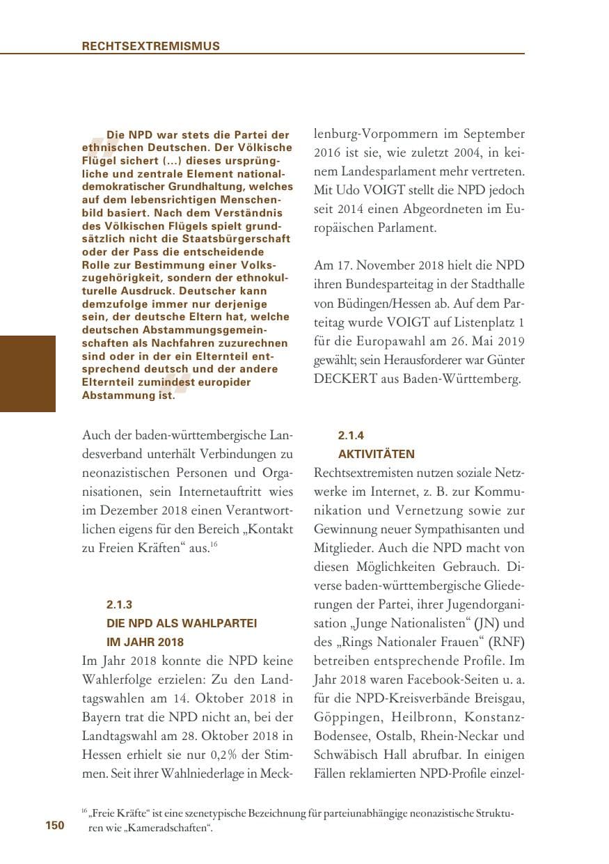 Seite 150 des Verfassungsschutzbericht 2018 Baden-Württemberg