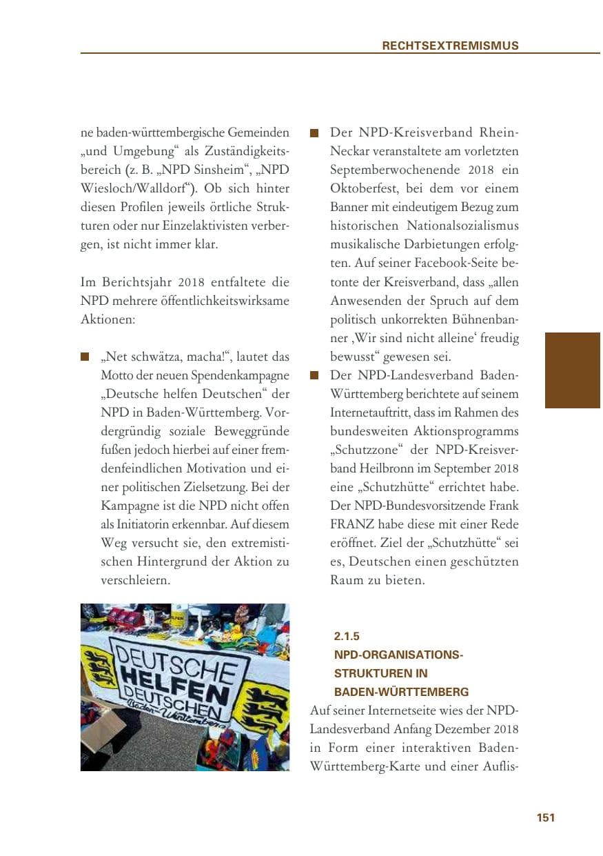 Seite 151 des Verfassungsschutzbericht 2018 Baden-Württemberg