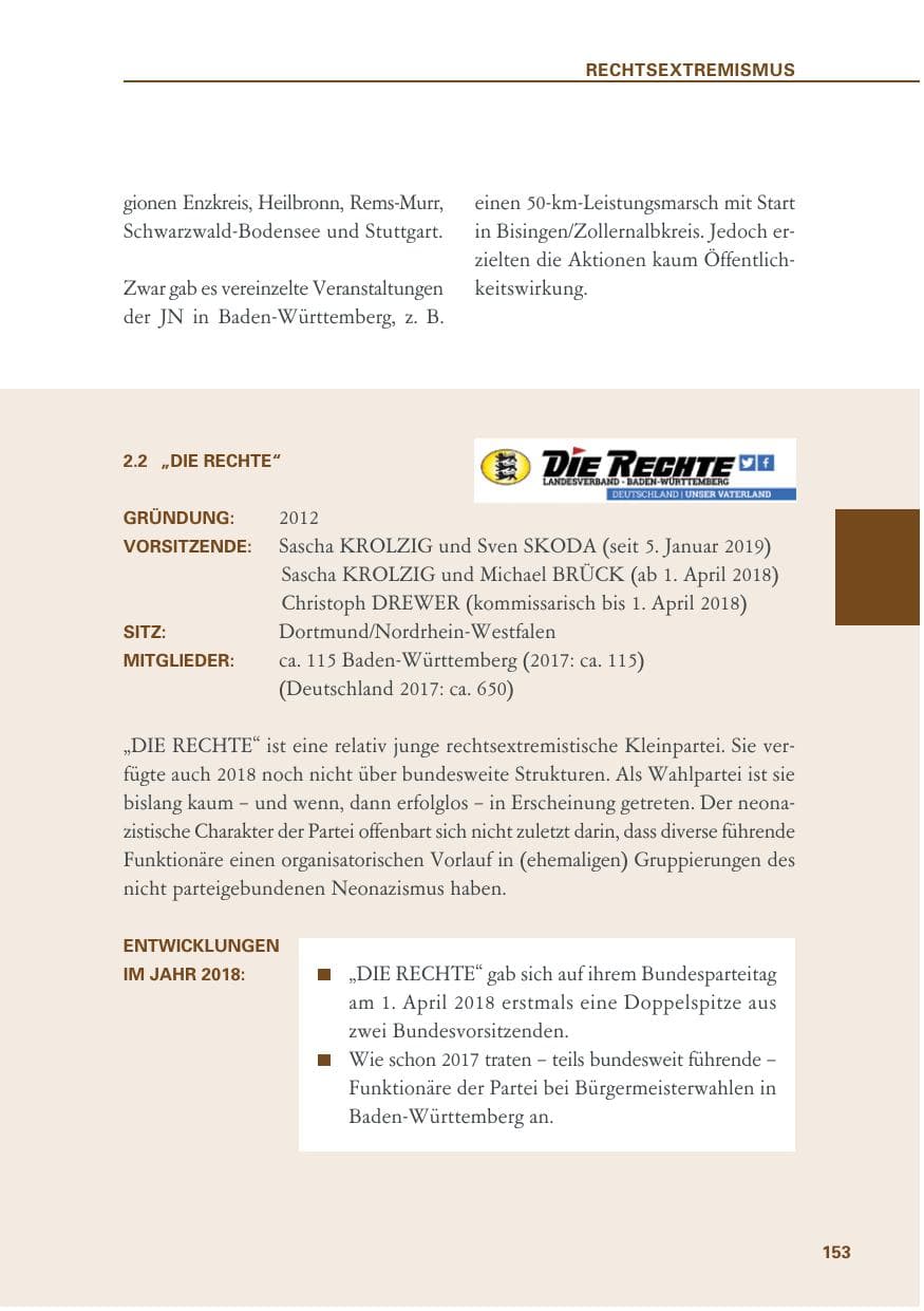 Seite 153 des Verfassungsschutzbericht 2018 Baden-Württemberg