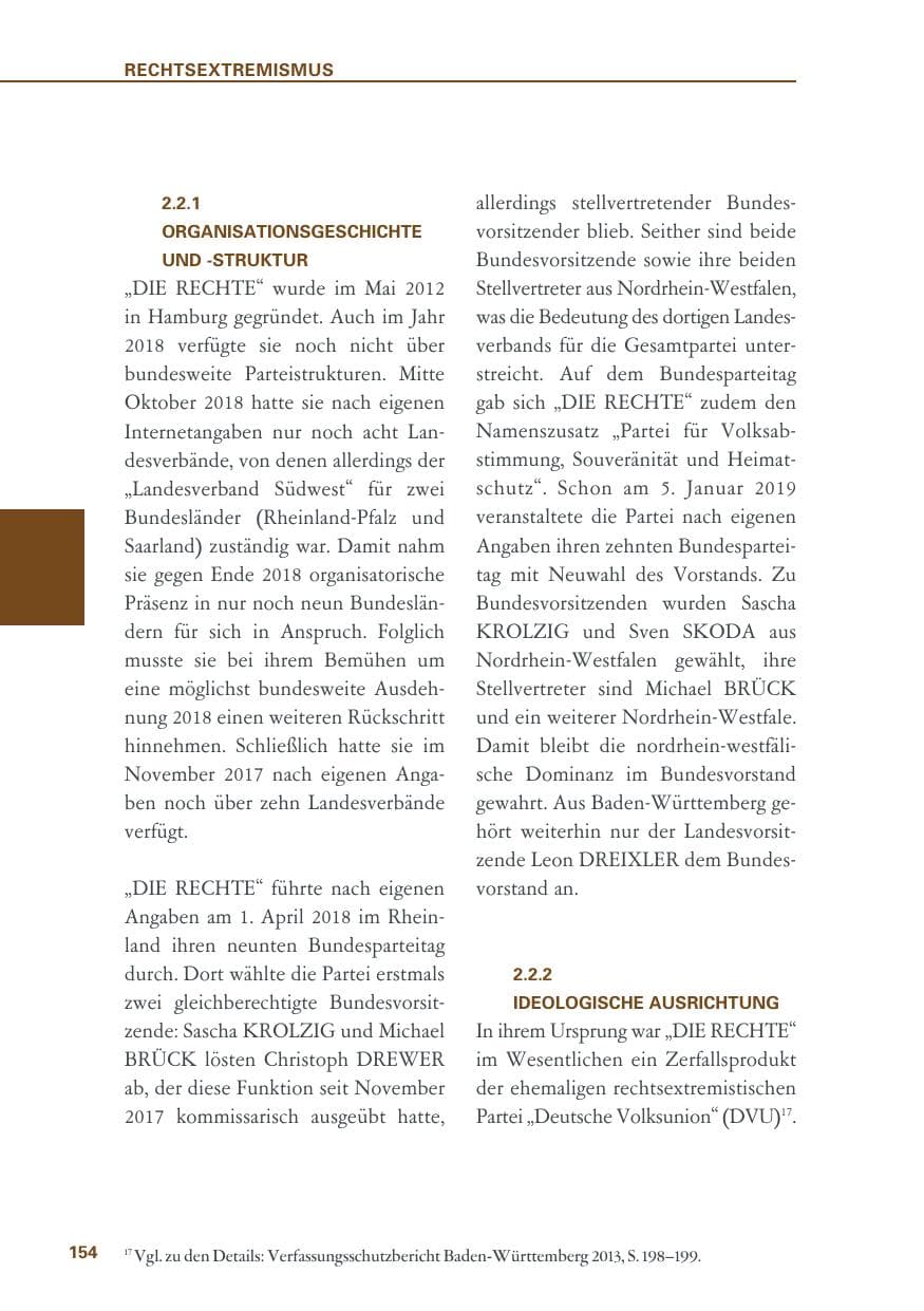 Seite 154 des Verfassungsschutzbericht 2018 Baden-Württemberg