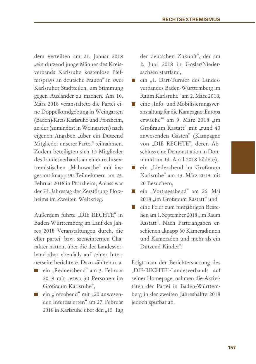 Seite 157 des Verfassungsschutzbericht 2018 Baden-Württemberg