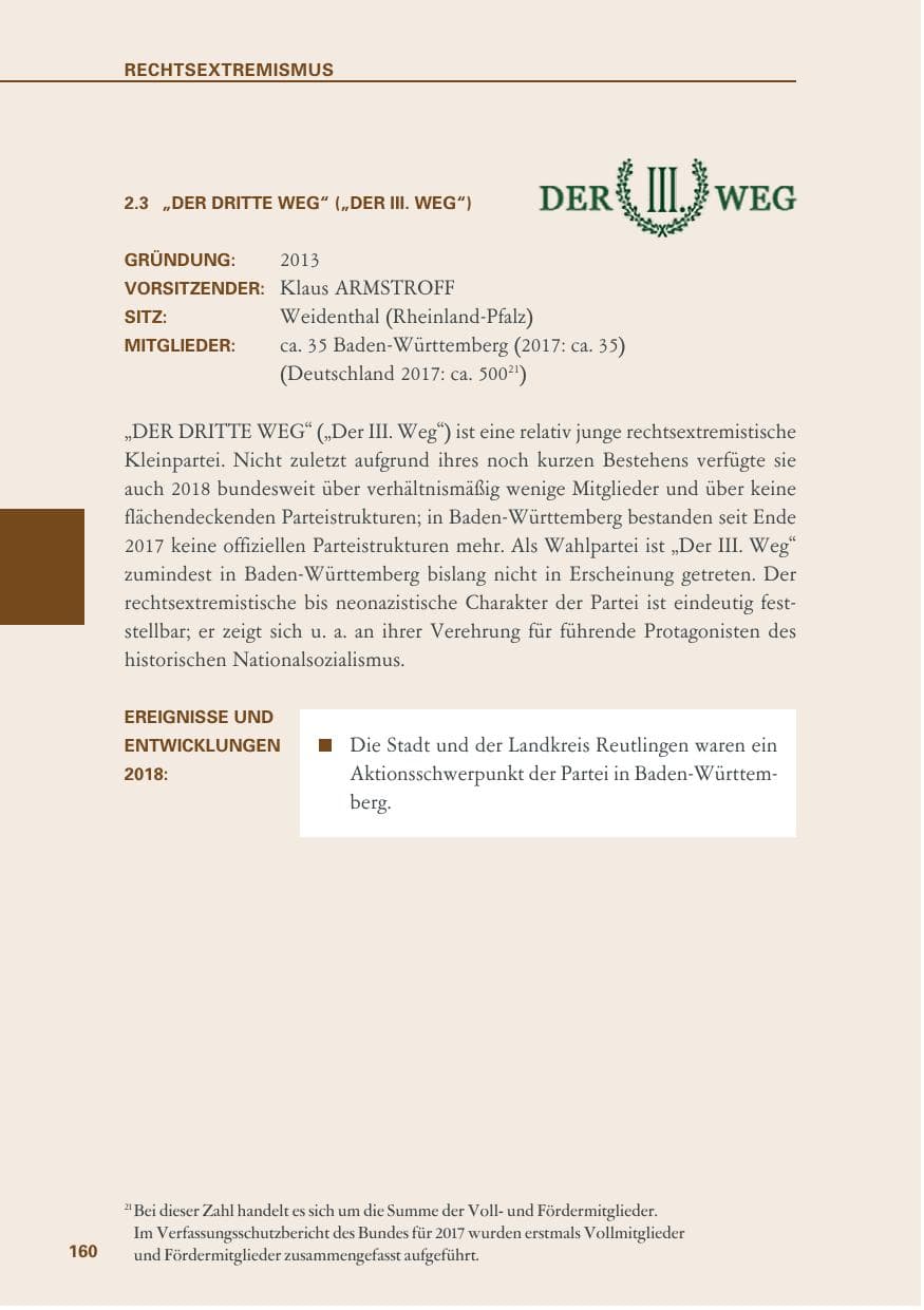 Seite 160 des Verfassungsschutzbericht 2018 Baden-Württemberg