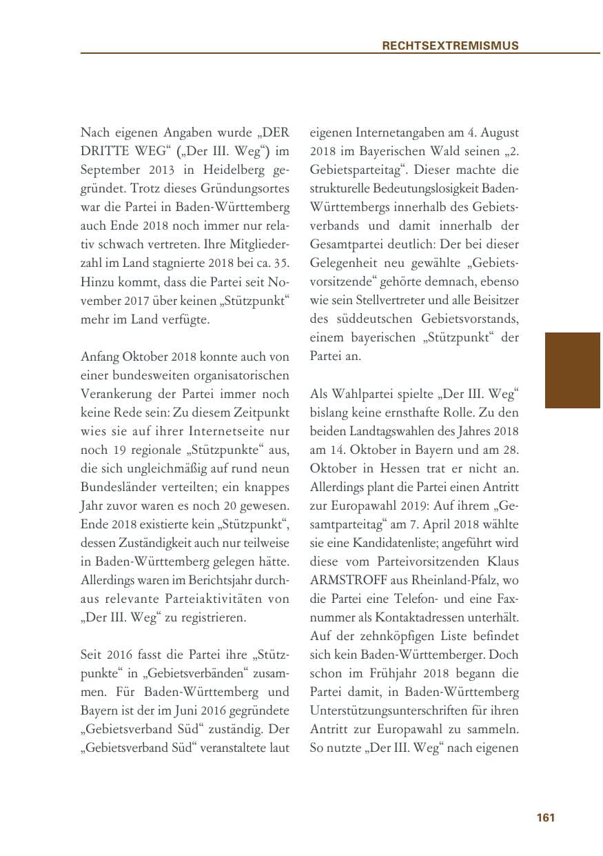 Seite 161 des Verfassungsschutzbericht 2018 Baden-Württemberg
