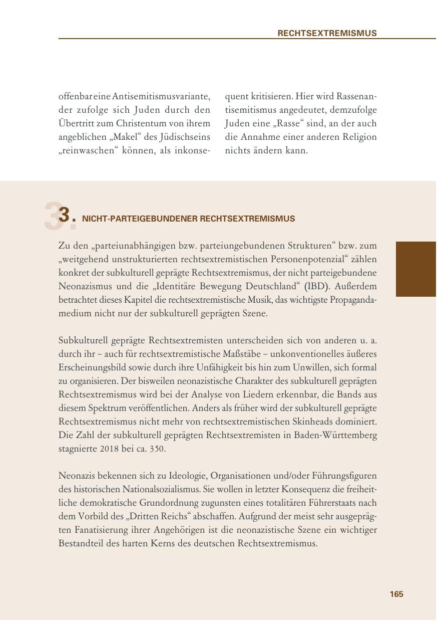 Seite 165 des Verfassungsschutzbericht 2018 Baden-Württemberg