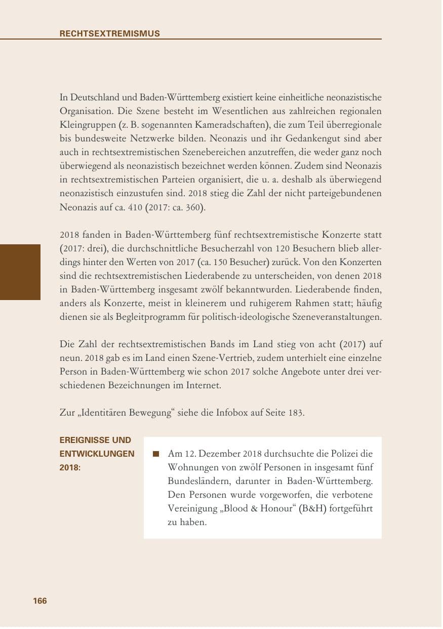 Seite 166 des Verfassungsschutzbericht 2018 Baden-Württemberg