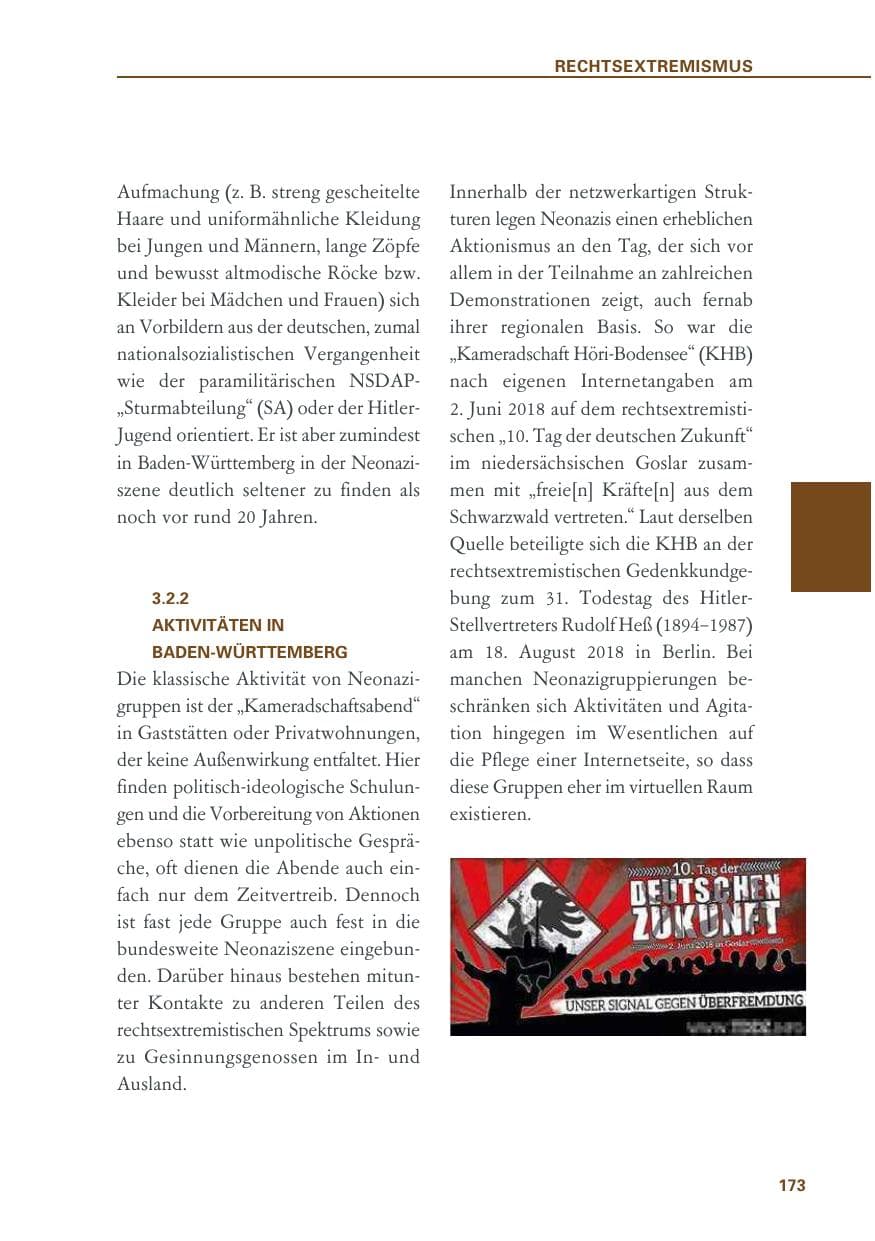 Seite 173 des Verfassungsschutzbericht 2018 Baden-Württemberg