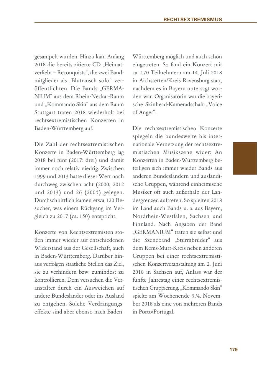 Seite 179 des Verfassungsschutzbericht 2018 Baden-Württemberg