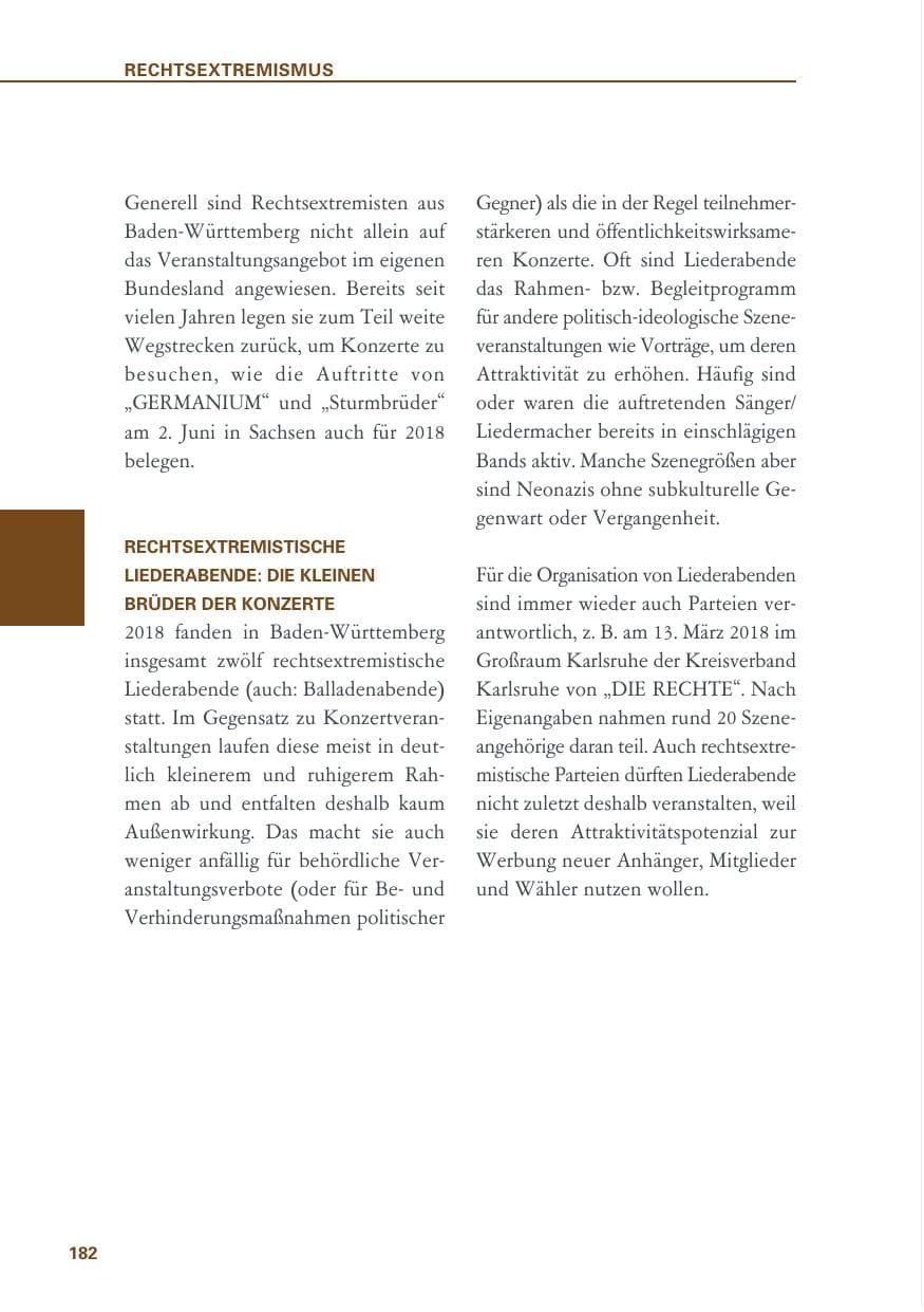 Seite 182 des Verfassungsschutzbericht 2018 Baden-Württemberg