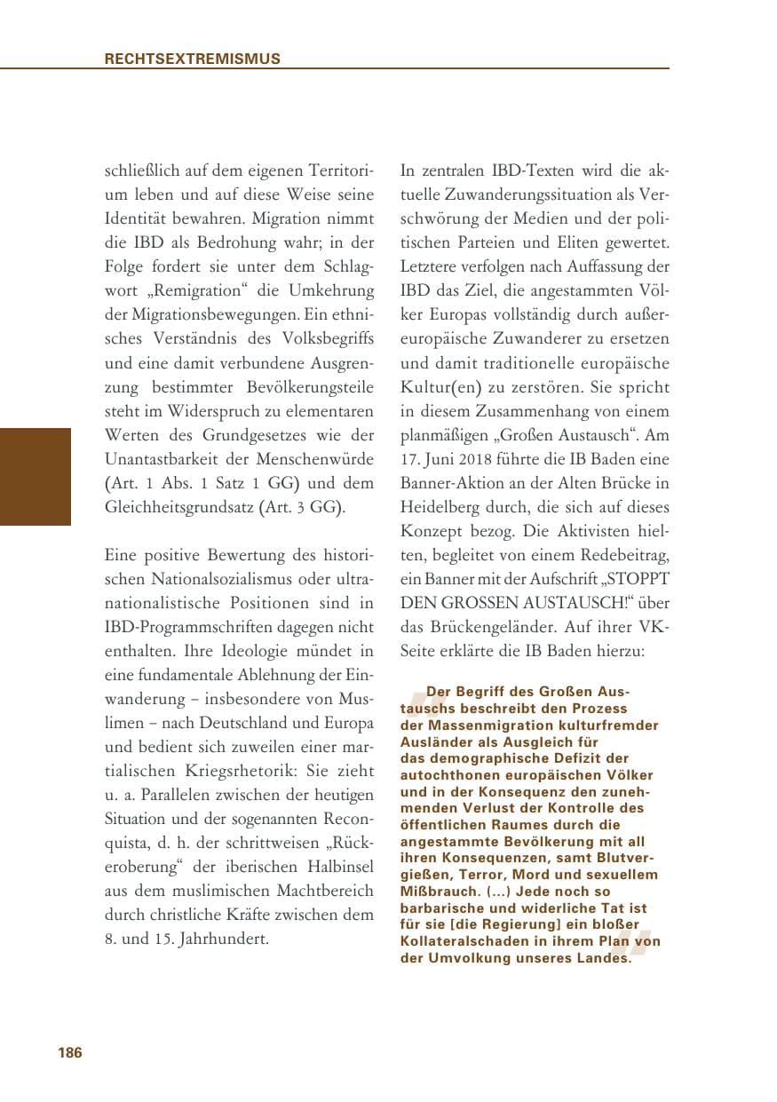 Seite 186 des Verfassungsschutzbericht 2018 Baden-Württemberg