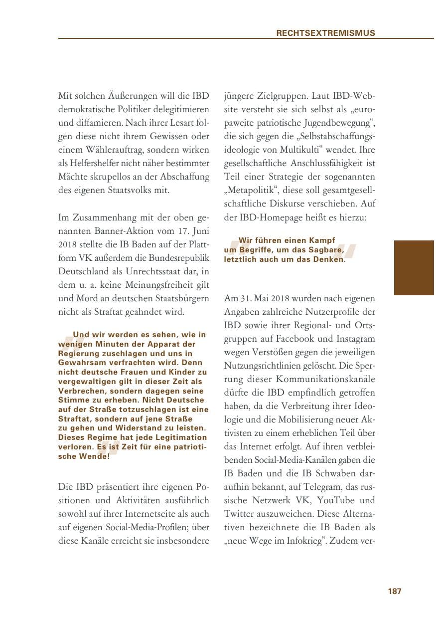 Seite 187 des Verfassungsschutzbericht 2018 Baden-Württemberg