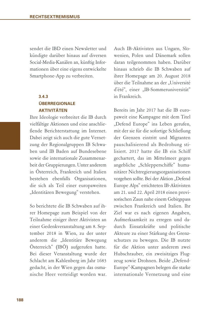 Seite 188 des Verfassungsschutzbericht 2018 Baden-Württemberg