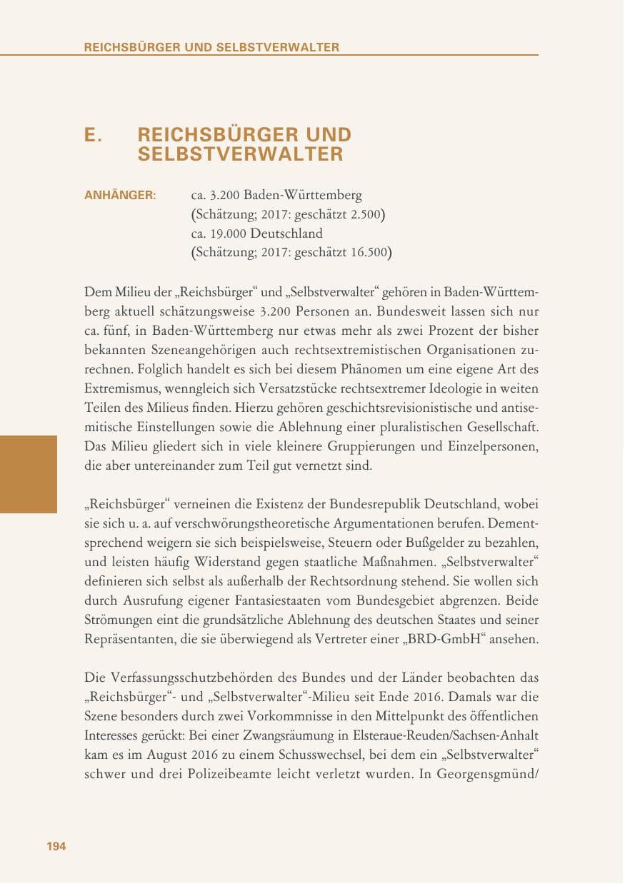 Seite 194 des Verfassungsschutzbericht 2018 Baden-Württemberg