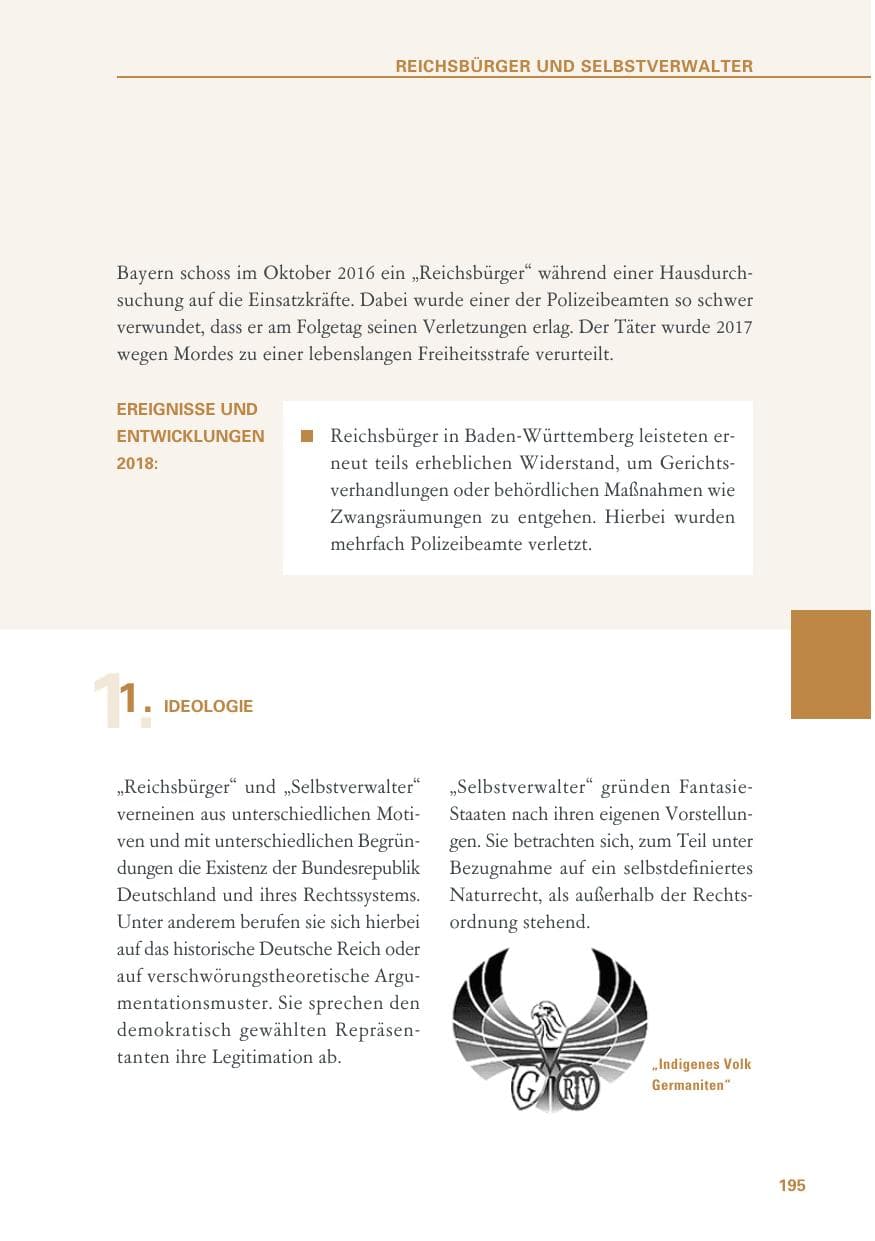 Seite 195 des Verfassungsschutzbericht 2018 Baden-Württemberg