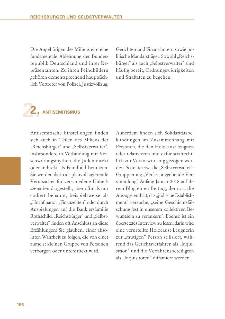 Seite 196 des Verfassungsschutzbericht 2018 Baden-Württemberg