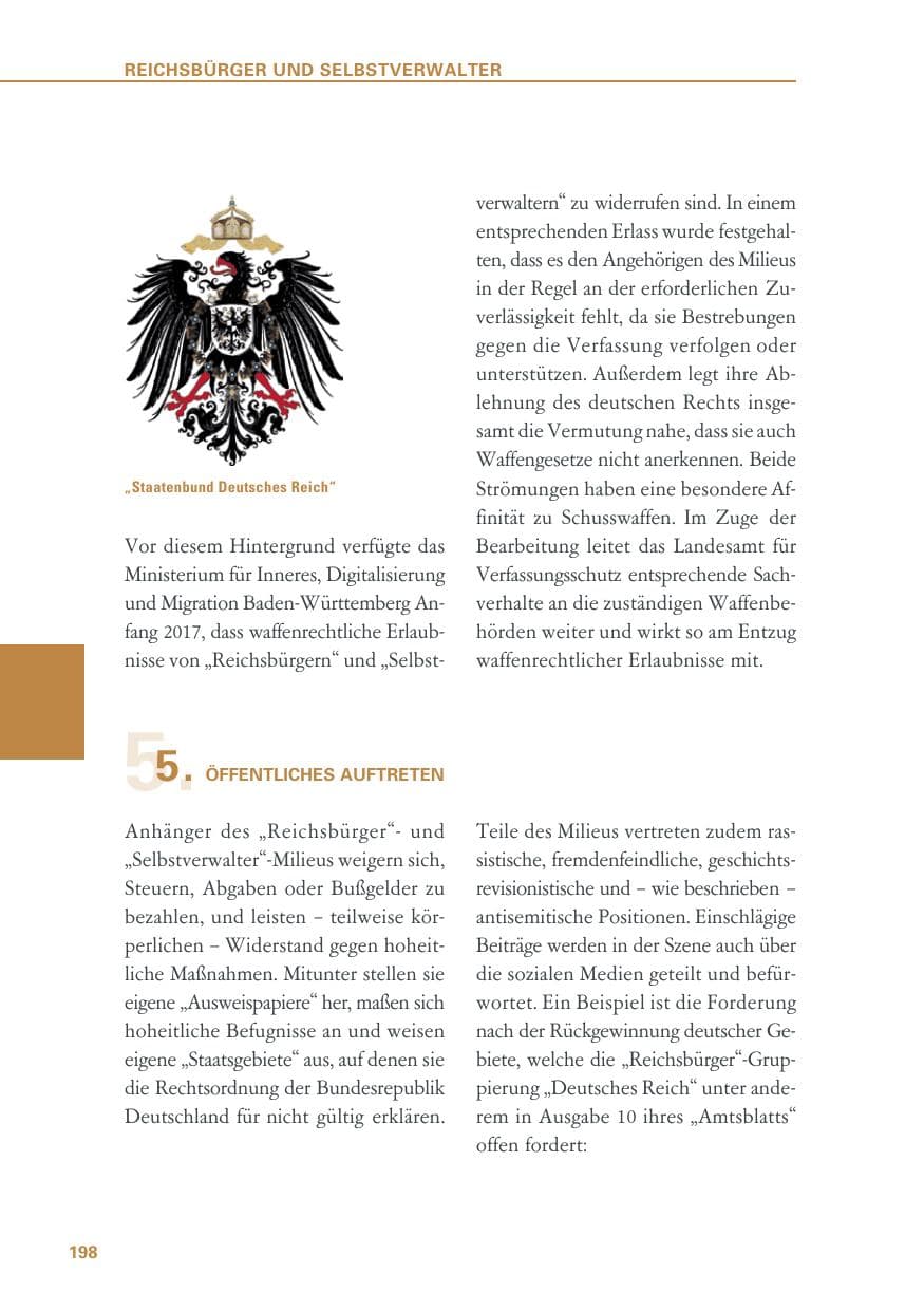 Seite 198 des Verfassungsschutzbericht 2018 Baden-Württemberg