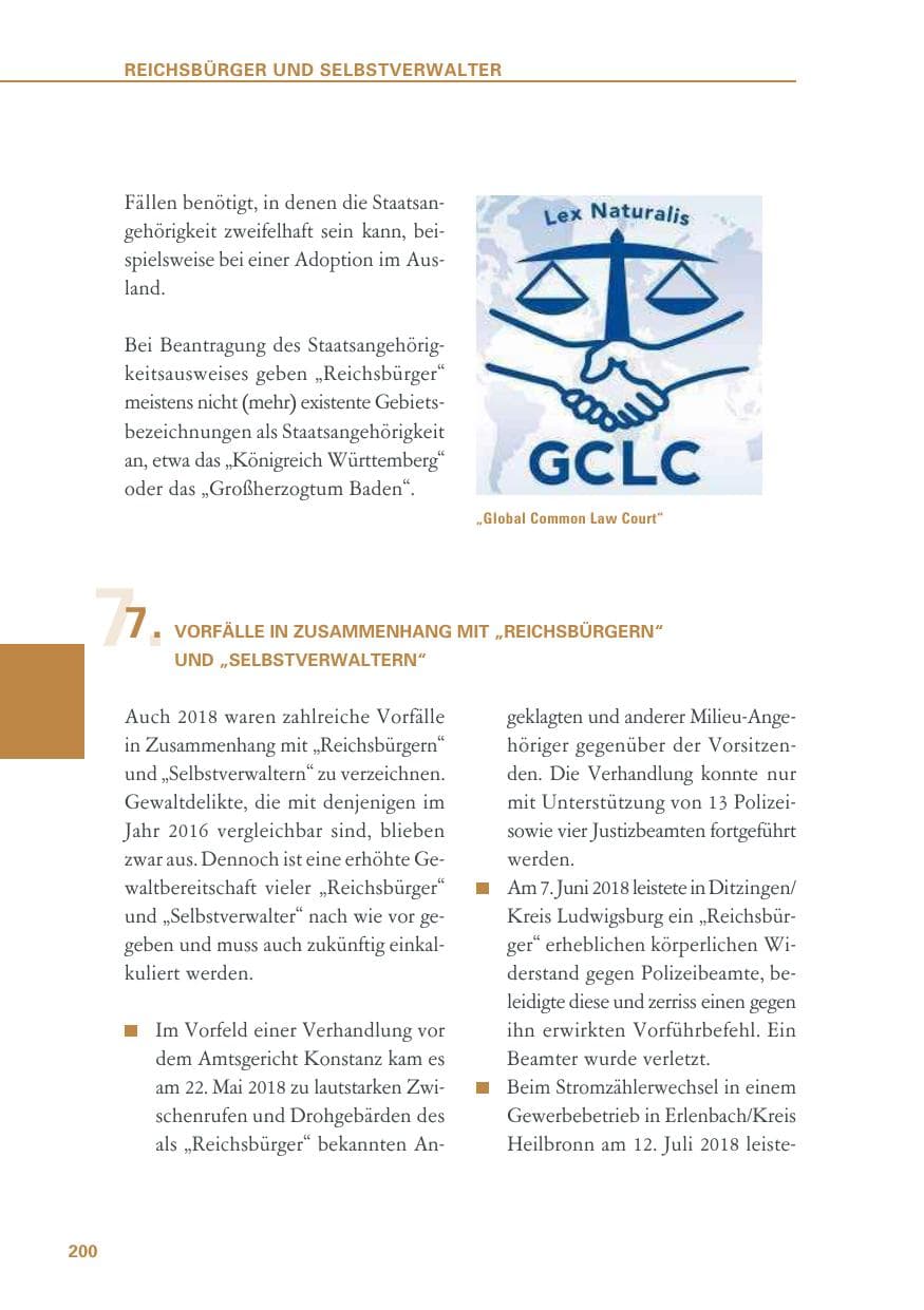 Seite 200 des Verfassungsschutzbericht 2018 Baden-Württemberg