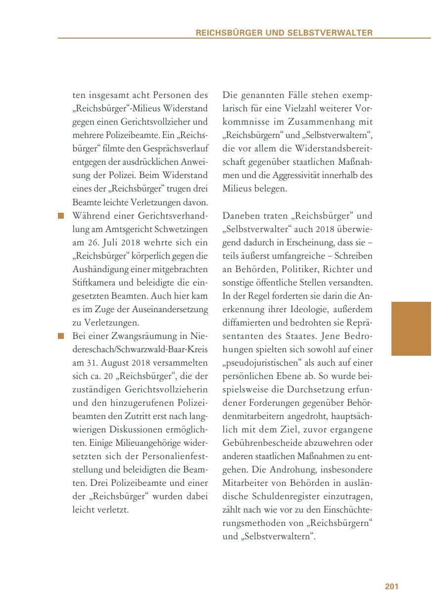 Seite 201 des Verfassungsschutzbericht 2018 Baden-Württemberg