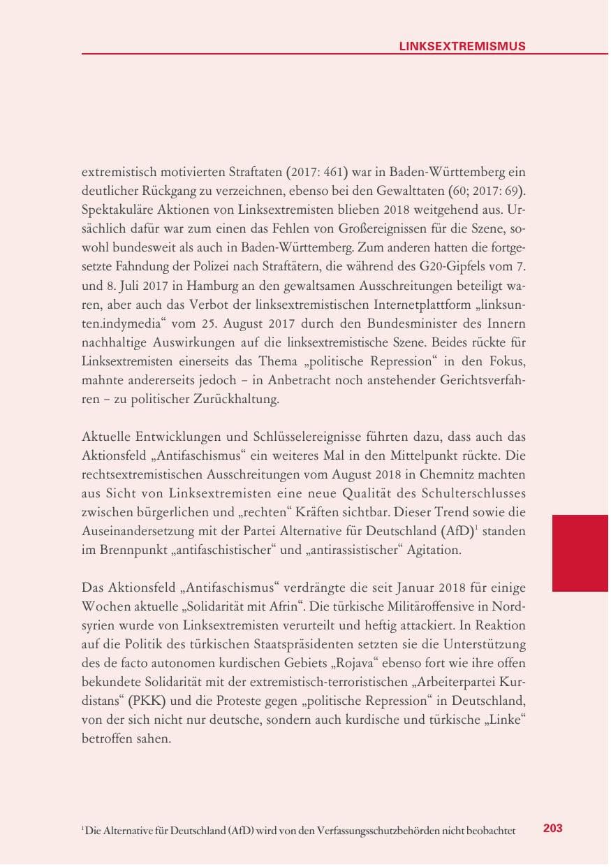 Seite 203 des Verfassungsschutzbericht 2018 Baden-Württemberg